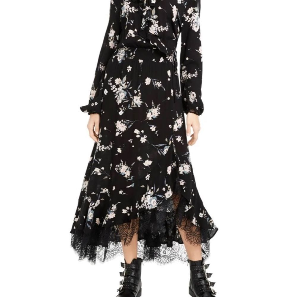 American rag juniors ruffled lace trim maxi dress black L